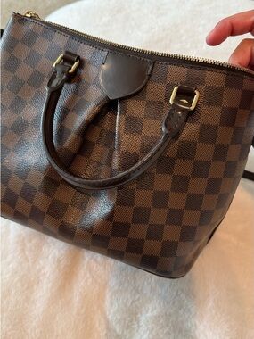 Authentic Louis Vuitton Dark Brown Checker Satchel with Gold Hardware